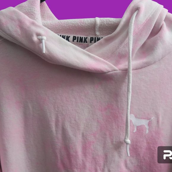 PINK Victoria's Secret tie dye hoodie sweatshirt with pockets in pink and white - Picture 3 of 9